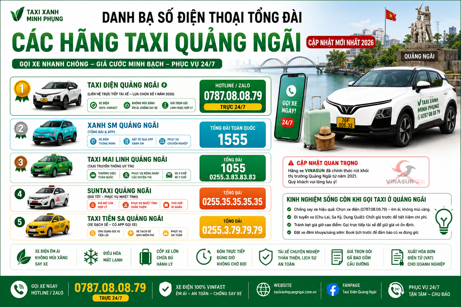 Danh Bạ Số Điện Thoại Tổng Đài Các Hãng Taxi Quảng Ngãi (Cập Nhật Mới Nhất 2026)